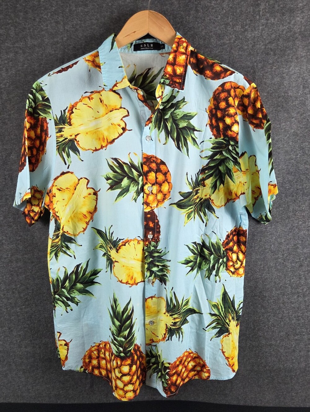SSLR Hawaiian Pineapple Shirt Mens Large Vibrant Blue Short Sleeve Button Up